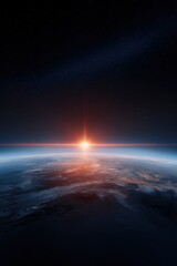 Fototapeta premium Sunrise beacon over earth horizon from orbital perspective