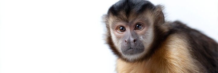 Obraz premium Capuchin monkey facing camera in white studio background