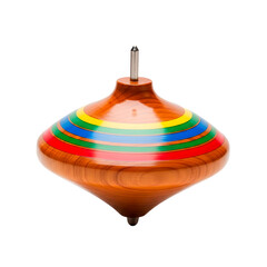 Obraz premium A colorful wooden spinning top, perfectly balanced and ready to twirl. The spinning top is made of wood, painted with bright colors and designed for fun