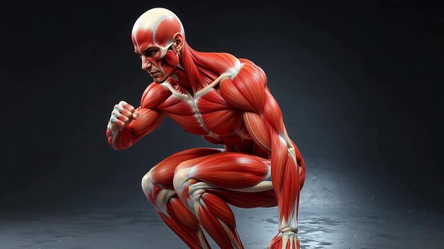 Human muscular anatomy in squat pose