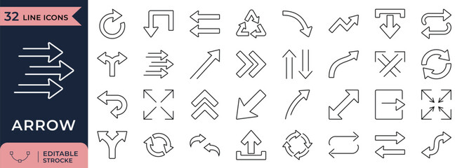 Directional arrow navigation line icon set for movement and interface design  © Masum