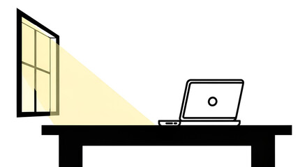 Fototapeta premium Minimal workspace interior with desk laptop and window light representing modern remote work productivity environment