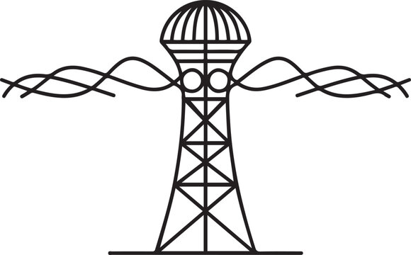 Wardenclyffe Tower, clean energy production, one line art icon drawing vector