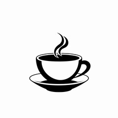 Fototapeta premium Black and white coffee cup and saucer illustration on white background