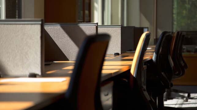 Empty Office Cubicles in Sunlight