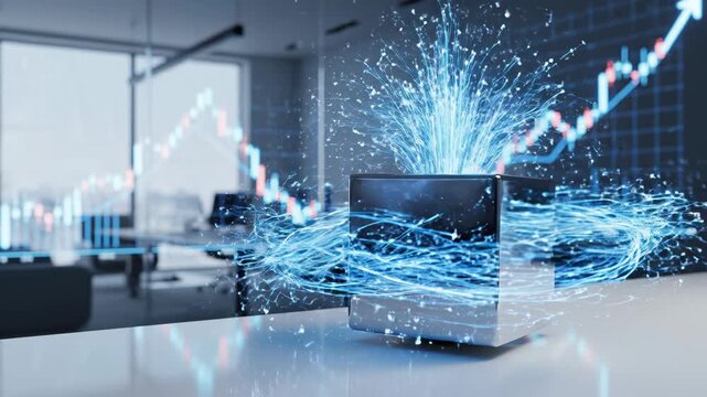 Data analytics and insights for business growth in a modern office environment with digital cube visualizing complex information and demonstrating innovative data processing Technology innovation and