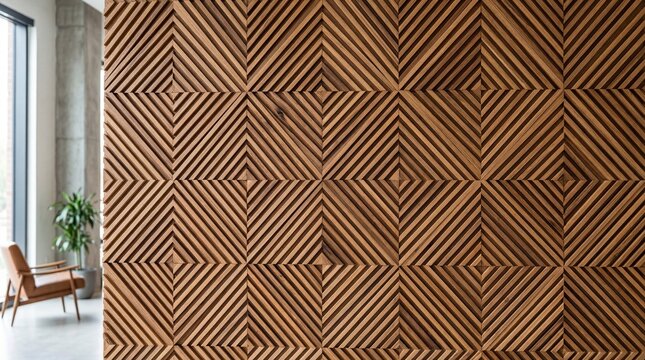 geometric wood pattern with interlocking diamond shapes formed by thin, parallel wooden strips, creating a rich, textured design