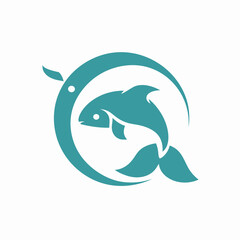 Fototapeta premium Abstract teal fish logo design with decorative elements on white background