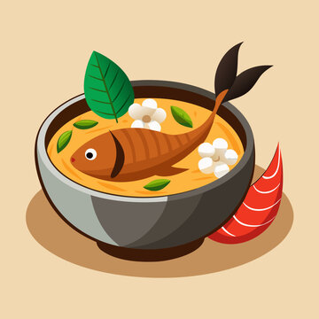 Goan Fish Curry Dish in Bowl with Garnishes