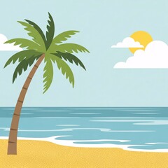 Obraz premium Serene beach scene with a palm tree leaning over the sand.