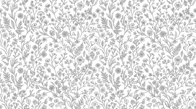 Detailed floral pattern featuring intricate designs of various flowers and leaves on a light background