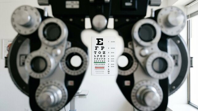 Vision test chart displayed in modern eye examination room concept of glaucoma  
