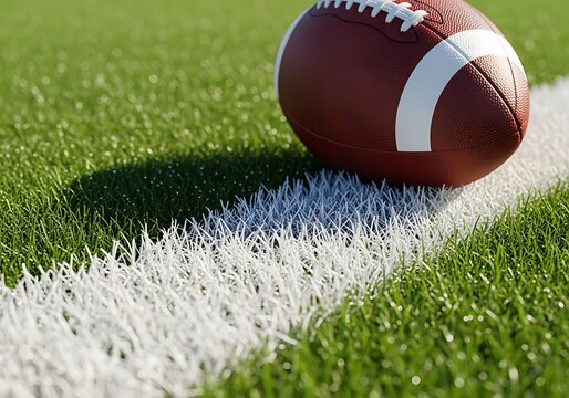 AmericanFootballBallonGrassFieldNearWhiteLine