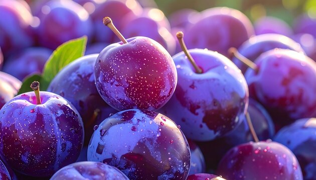 Close-up of Fresh, Ripe Plums - A Delicious and Healthy Harvest.