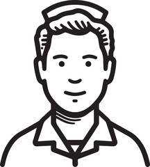Obraz premium Hand Drawn Man as Nurse Black and White Avatar Illustration in Minimal Line Art Style Design