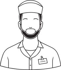 Obraz premium Hand Drawn Man as Nurse Black and White Avatar Illustration in Minimal Line Art Style Design