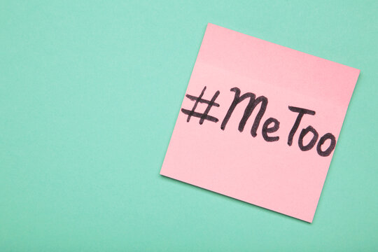 Sticker with text: me too on mint background. Symbol of new movement against sexual harassment against women