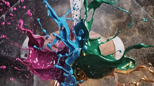Man in Suit with Colorful Liquid Explosion.