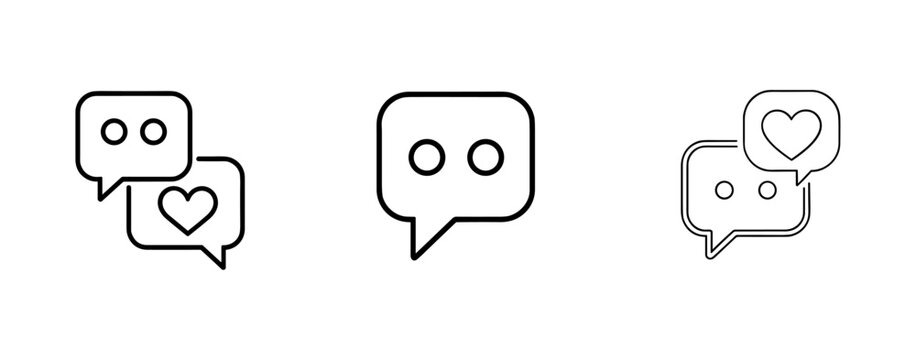 Social support and emotional communication concept thin outline icon. Minimalist line symbol chat bubbles and heart shape. Vector isolated for web and app.