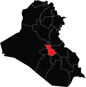 Babil Governorate on Map of Iraq Silhouette with Regions Vector Illustration