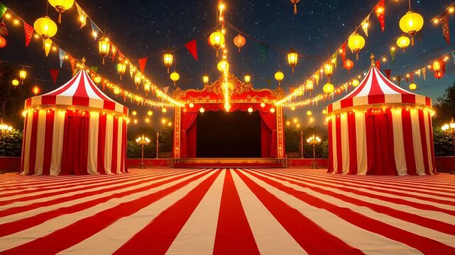 Circus tent stage with lanterns