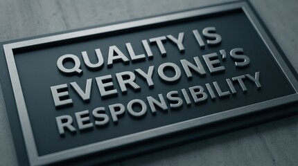 Fototapeta premium A professional metal plaque displaying the motivational business quote quality is everyone's responsibility.