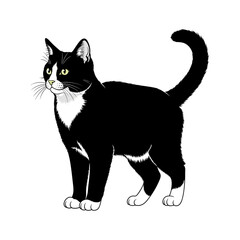 A black and white cat standing on a plain background © MdSakib