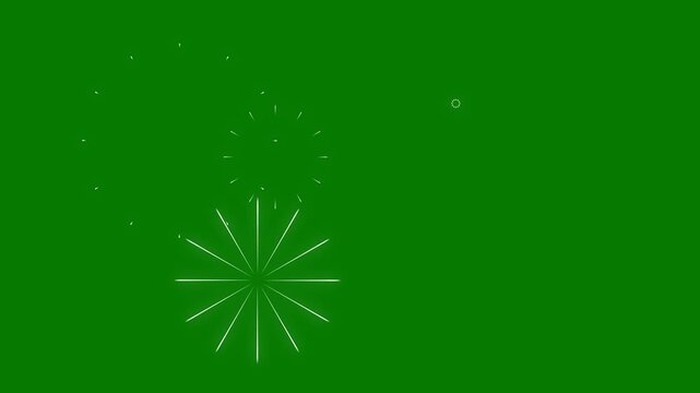 Shiny circle burst fireworks animation with radiant line sparks and glowing ellipse explosion, modern geometric motion graphics, party celebration effect on green screen background