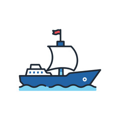 Obraz premium Modern Sailboat Icon, Blue and White, Ocean Travel Concept