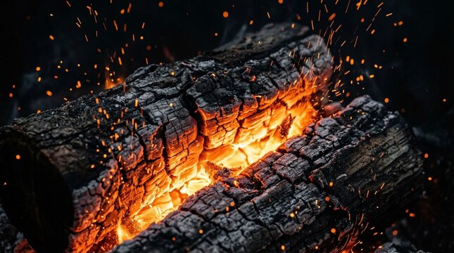 Burning logs emitting sparks and glowing embers representing Holika Dahan  