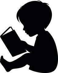 Silhouette of a child reading a book with feet visible