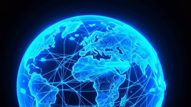 Blue glowing globe with network connections