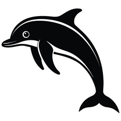 Obraz premium A silhouette black and white dolphin on white background
