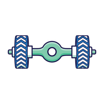 Axle with wheels green metal part blue tires