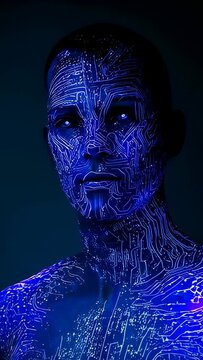 Vertical video: Frames revealing bare-shouldered model turning to camera in studio with neon paint
