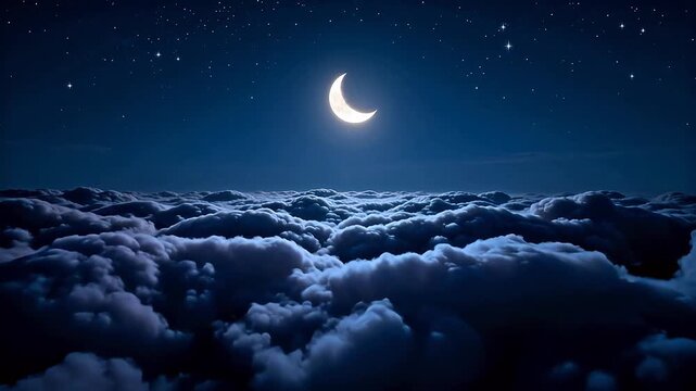 Night sky with crescent moon and clouds