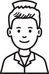 Obraz premium Hand Drawn Man as Nurse Black and White Avatar Illustration in Minimal Line Art Style Design
