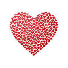 Large Red Heart Composed of Numerous Small Red Hearts on White Background Keywords: heart, red