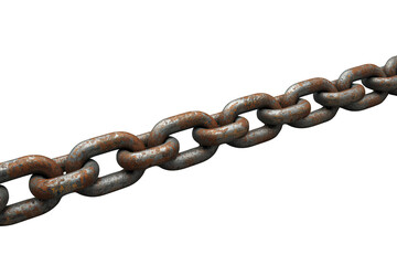 Fototapeta premium Heavy rusty industrial chain showing connection, strength, and corrosion on a transparent background