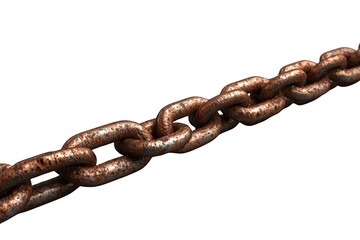 Obraz premium Heavy rusty chain with corroded metal links, showing wear and age. Rendered on a transparent background for versatile use