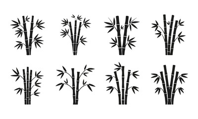 Collection of eight black bamboo stalk and leaf silhouettes