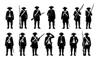 Obraz premium Silhouette set of American Revolutionary War soldiers on white background