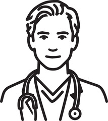 Hand Drawn Man as Nurse Black and White Avatar Illustration in Minimal Line Art Style Design