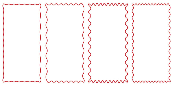 Zig zag wavy edge rectangle frame or border shapes set. Rectangle shapes with curvy squiggly doodle lines. Abstract elements for template, stickers, promo material, web or social media