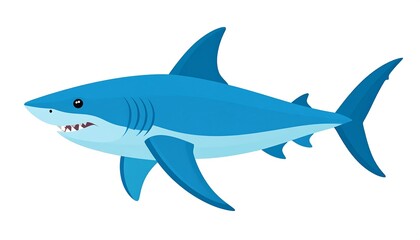 Fototapeta premium Vibrant Blue Shark Illustration on White Background.
