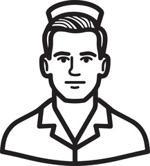 Obraz premium Hand Drawn Man as Nurse Black and White Avatar Illustration in Minimal Line Art Style Design
