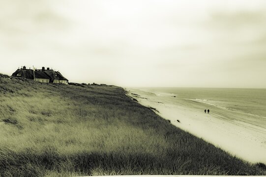 House in dune landscape, Sylt Weststrand, Sylt Island, Germany