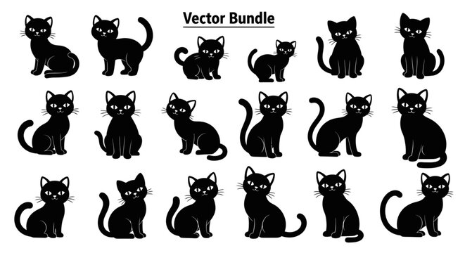 Cute Black Cat Vector Collection: Various Poses and Styles