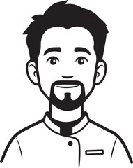 Hand Drawn Man as Nurse Black and White Avatar Illustration in Minimal Line Art Style Design