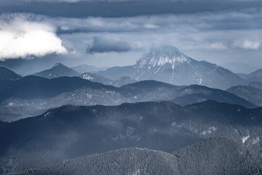 Guffert, dramatic clouds, mountains and landscape, Bavarian foothills of the Alps, Benediktbeuern, Bavaria, Germany